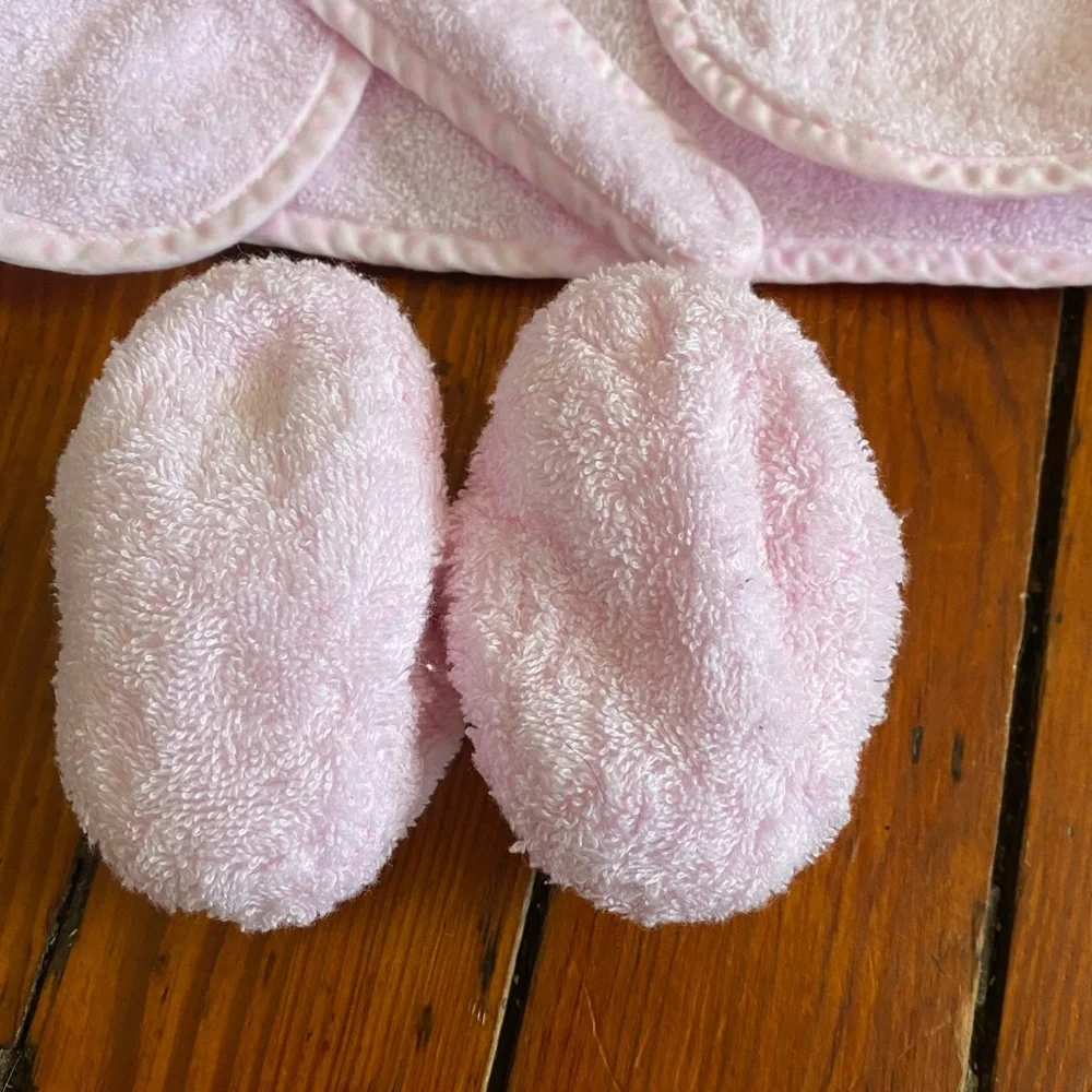 2 Pink Bath Robes & Slippers Size 0-9 Months